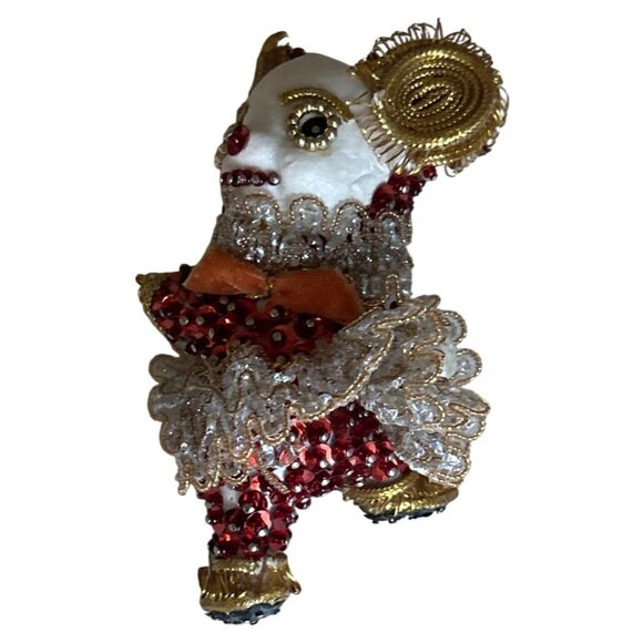 Vintage Ornate Handcrafted Clown Ornament With Red Sequins & Gold Beads - Picture 5 of 5